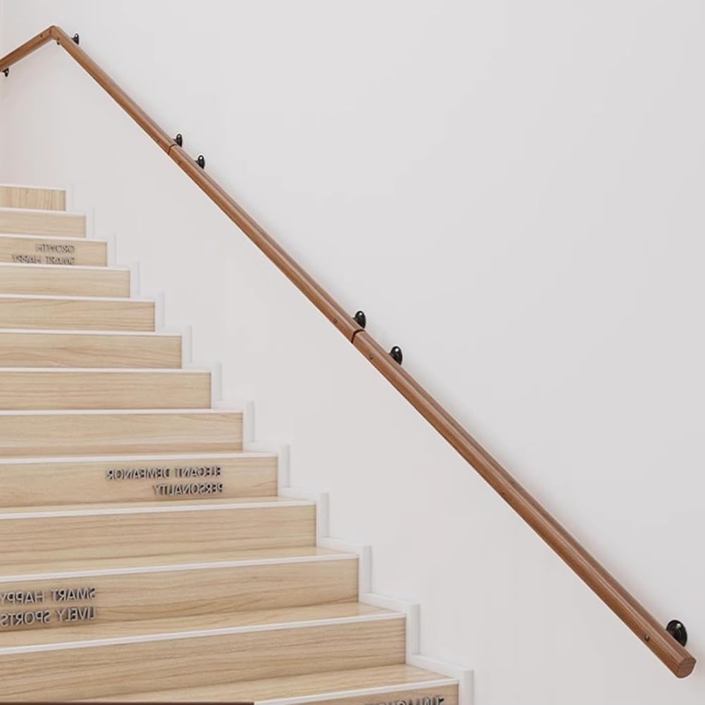 Pasamanos de Escalera Madera para Interior, Pasamanos de Escalera Redondos, Barandilla de Seguridad,Baranda Montado La Pared con Kit Instalación Barandilla, Barra de Apoyo Marrón(Size:120cm)