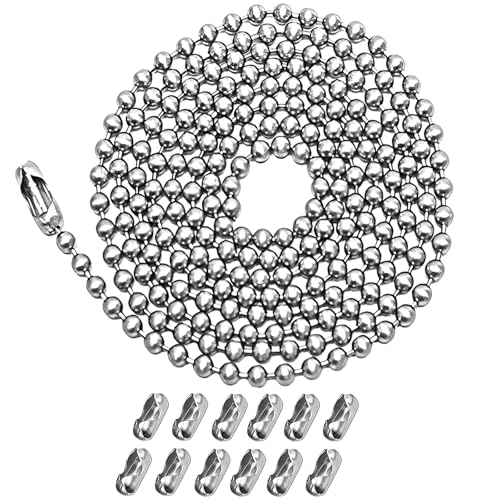 Image of Ceiling Fan Pull Chain Extender,Each Chain Length 158-inch(4 Meter) with 12 Connectors,Standard 3 mm Diameter Beaded Ball, Fit for Pull String Light Fixture,Silvery