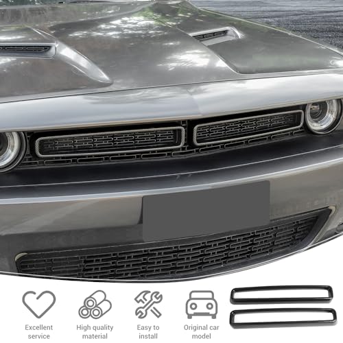 Image of for Challenger Front Grill Mesh Grille Inserts Trim Cover for Dodge Challenger 2015-2023 Black Carbon Fiber Grain Exterior Accessories 2pcs