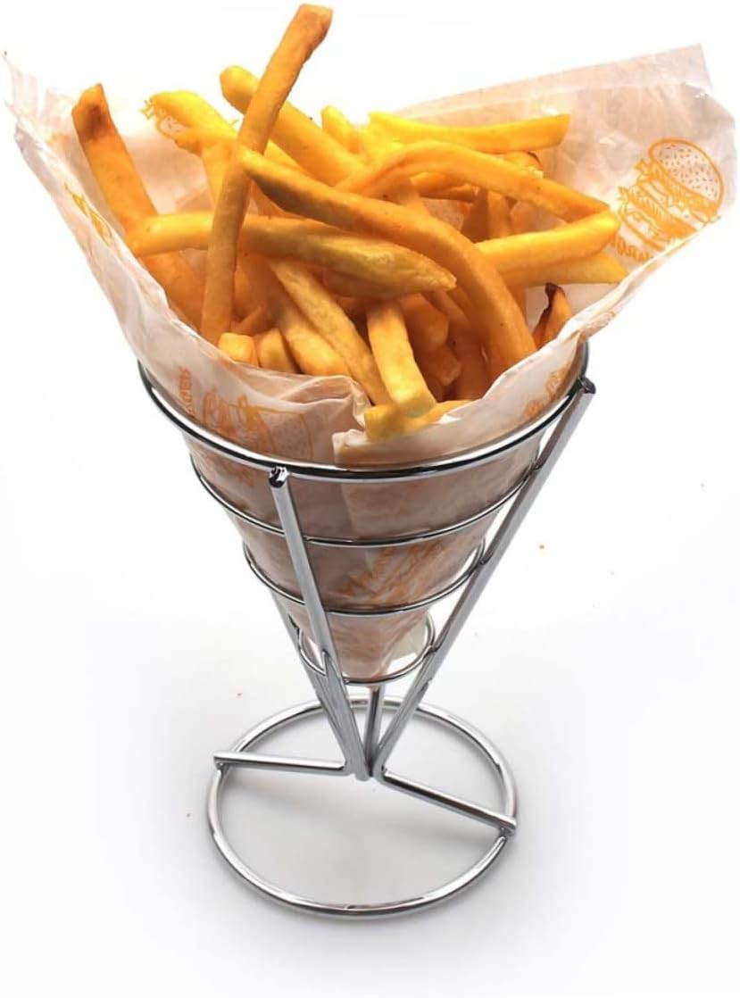 Garneck French Fry Basket Racks Fryer Baskets Iron Art Single-head Chips Rack Electroplated Silver for Dining