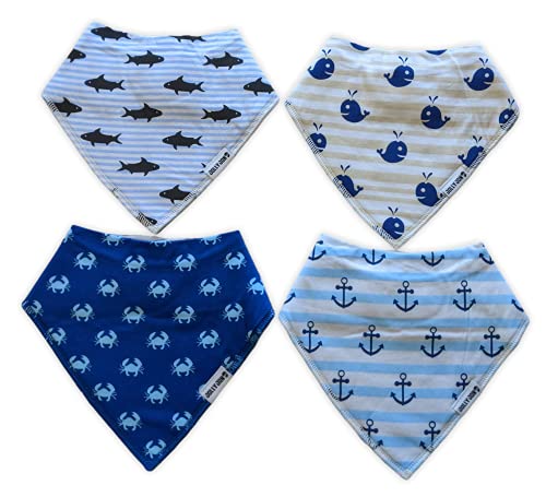 Image of Jolly Jon Nautical Baby Bandana Drool Bibs - 4 Pack Baby Bib Gift Set - Nautical Drooling and Teething Babies – Thick Soft Absorbent Sea Bibs - Cotton Bibs for Boys and Girls