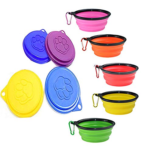 CRIVERS 9 cuencos de alimentación de agua para mascotas, portátil, plegable, para perros y gatos, de silicona + tapa para mascotas Cover