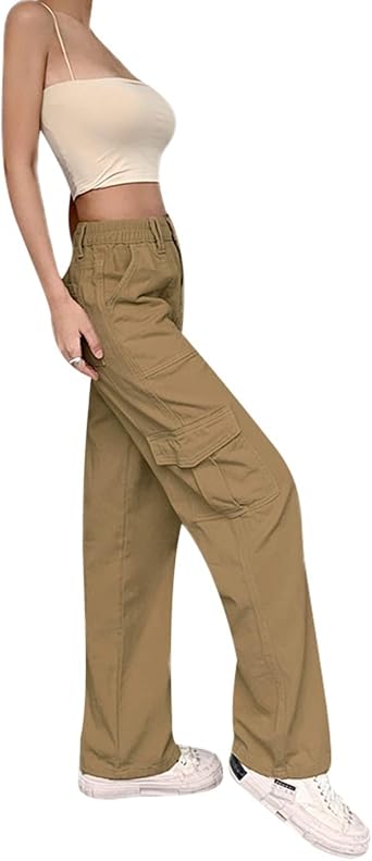 High Waisted Cargo Pants for Women Casual Wide Leg Trousers 2025 Baggy Stretch Y2k Cargo Jeans with 6 Pockets