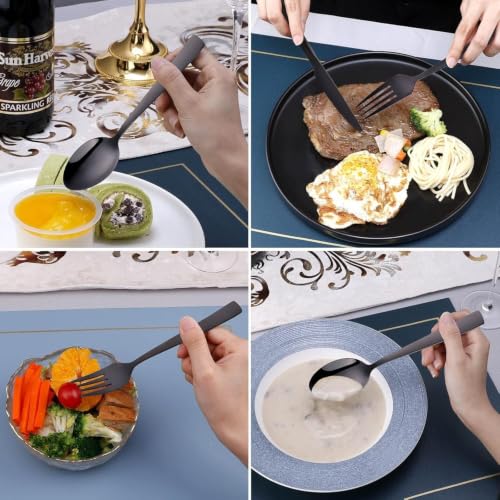 Image of Clovis Stainless Steel Flatware Set 12 Pieces, Titanium Plated Mirror Finish, Cutlery Set for 3 with Knife Fork Spoon and Teaspoon, Black