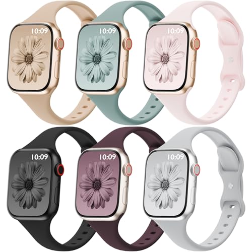 Image of 6 Pack Thin Silicone Compatible with Apple Watch Bands Women Men
