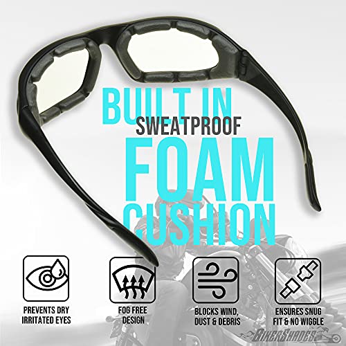 Bikershades Motorcycle Day Night Transitional Safety Photochromic Glasses Yellow to Brown Women Chrome Black Frame with Rhinestones4