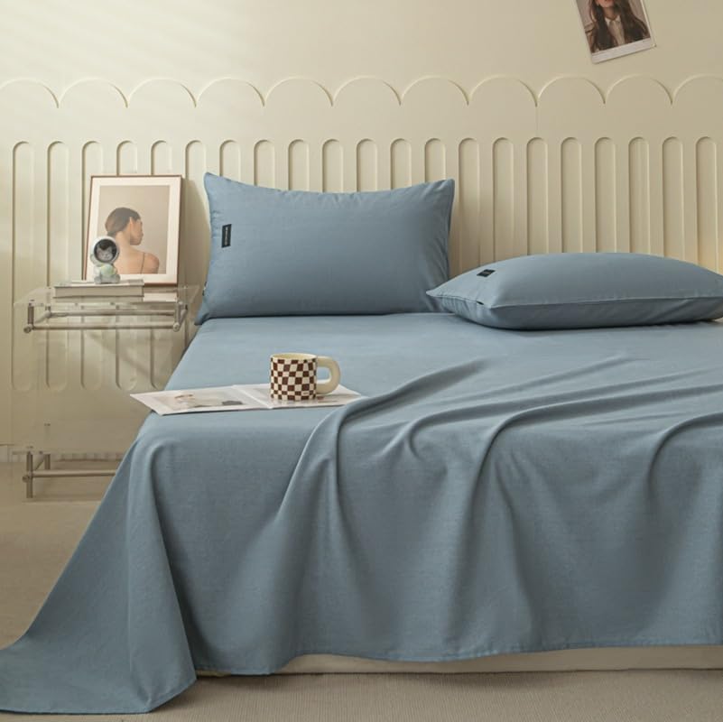 Sabanas Cama Lijada De Algodón Puro, Funda De Cama Individual Gruesa De Color Sólido, Sábana De Algodón Puro De Una Sola Pieza, Verde Hierba, 180X230Cm
