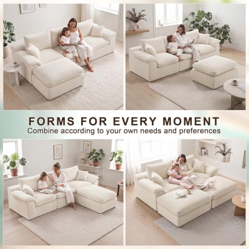 Image of Cloud Sectional Couch, Boneless Couches for Living Room, Beige | L shaped, Modular Sectional Sofa with Deep Seat & Convertible Ottoman, Built for Family Life, Apartments & Living Rooms