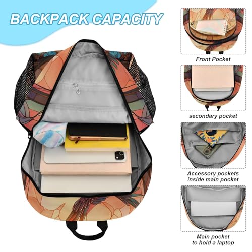 Backpack Lunch Bag Set for Travel Hiking Picnic, Stained Glass Bird Print Backpacks with Insulated Lunch Box4