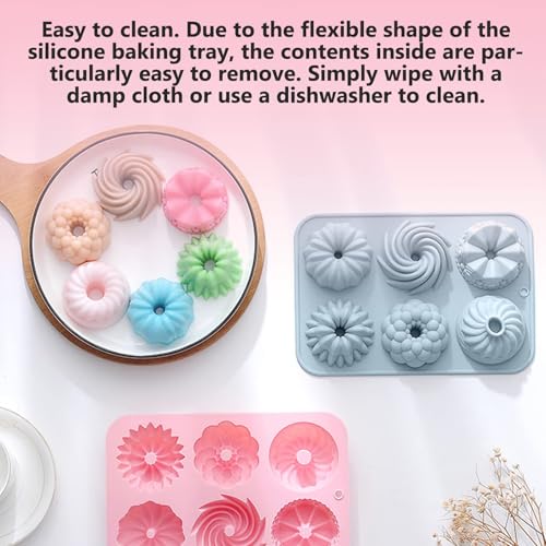 Ceeyoll 2 Stück Rosa Mini Silikon Gugelhupfform,Wiederverwendbar Kuchenform Klein Savarin Form, Gugelhupf Backform, Gugelhupf Kuchenform, Antihaftbeschichted Backformen für Kekse, Bagels, Muffins.