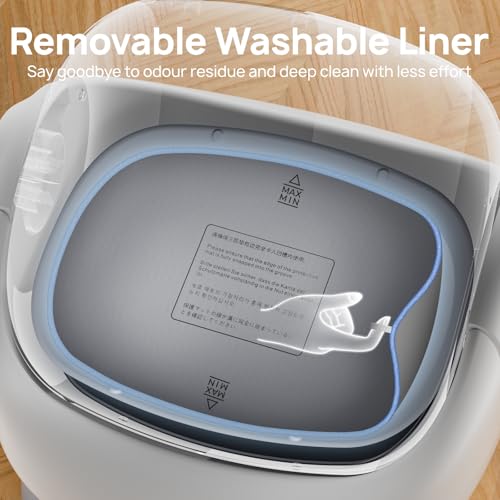 Open-Top Self Cleaning Litter Box, Automatic Cat Litter Box with APP Control, Dual Safety Sensors, Includes Trash Bags, Grey-White