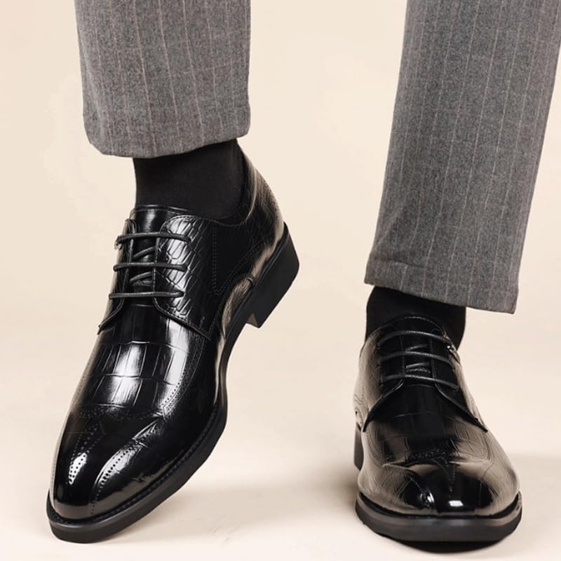 Men's Vintage Crocodile Print Strap Slip On Dress Shoes Classic Casual Lace Up Round Toe Lug Sole Dress Derby Shoes2