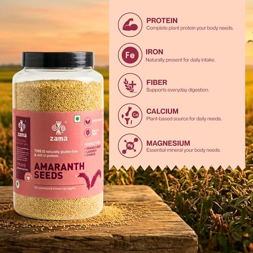 Image of Zama Organics Amaranth Seeds 1Kg Jar | Rich in Fiber & Protein | Keto Friendly | Gluten free, Calcium Rich | No Cholesterol | Rajgira Seed | Best for soups, chapati, salads