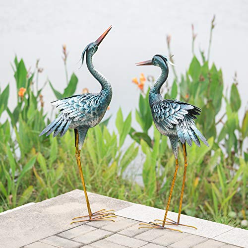 CHISHEEN Garden Crane Statues Outdoor Sculptures, Metal Yard Art Heron Statues Standing for Indoor Outdoor Decor, Bird Statues for Patio Lawn Porch Decorations