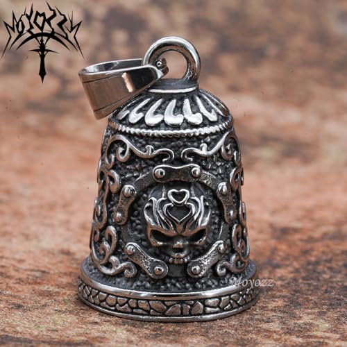 Image of Old School Biker Skull Bell - Viking Warrior Skull Motorcycle Biker Bell Hanger or Key Chain for Good Luck on the Road