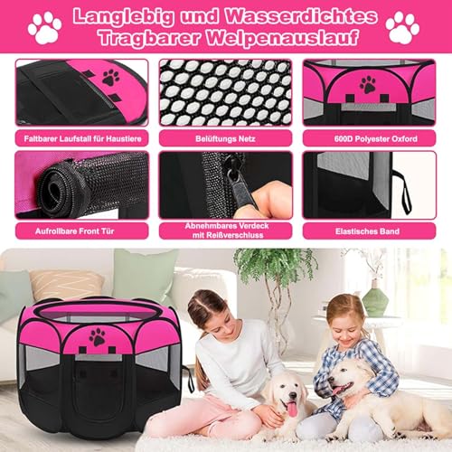 Exquilnova Tragbarer Welpenauslauf, Hundelaufstall Faltbar Laufstall Katzengehege für Wohnung, Welpenlaufstall für Drinnen Wasserdichtes Oxford-Tuch für Hunde Katzen Kaninchen, 74 x 74 x 43 cm (Grau)