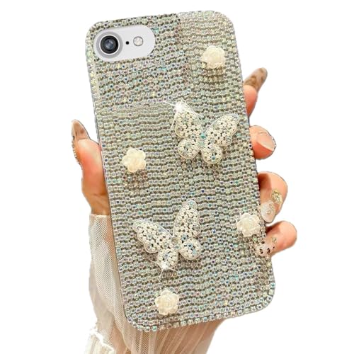 Miagon - Carcasa para iPhone 6S/6, diseño de mariposa y diamantes de imitación brillantes en 3D, para mujeres y niñas