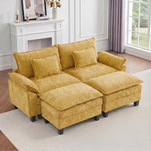 Image of IPKIG 82.3 inch Modular Cloud Couch with Storage, U Shaped Sectional Sofa with Ottoman & Pillow, Chenille Deep Seat Sectional Couches for Living Room, Apartment, Yellow
