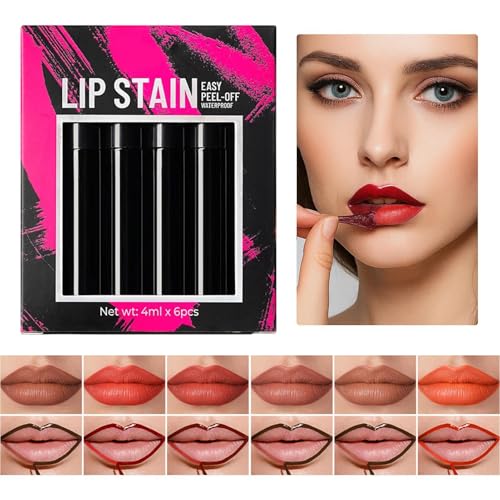 Peel Off リップステイン セット,メイクアップリップステイン 剥がせるタイプ | 6点組 発色鮮やか 転写防止 リップステイン プレゼント 女性 女友達 妻 姉妹 女性用 ギフト