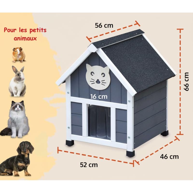 Maison pour Chat Niche pour Exterieur et Interieur 56x46x66cm Tigre