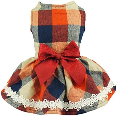 Fitwarm Christmas Elegant Lace Plaid Dog Dress for Pet Clothes Shirts Apparel, Large