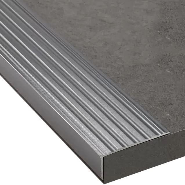 2inch Wide Aluminum Stair Nosing with Anti Slip Fluted Indoor Outdoor Stair Steps Corners Non Slip L Transition Bars Cap Antis-Skid and