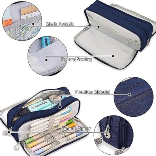 Image of WORSHIPER Big Capacity Pencil Pen Case Bag with Zipper Office College School Storage Large Capacity Bag Pouch Holder Box Organizer Colorful (Special - Dark Blue)