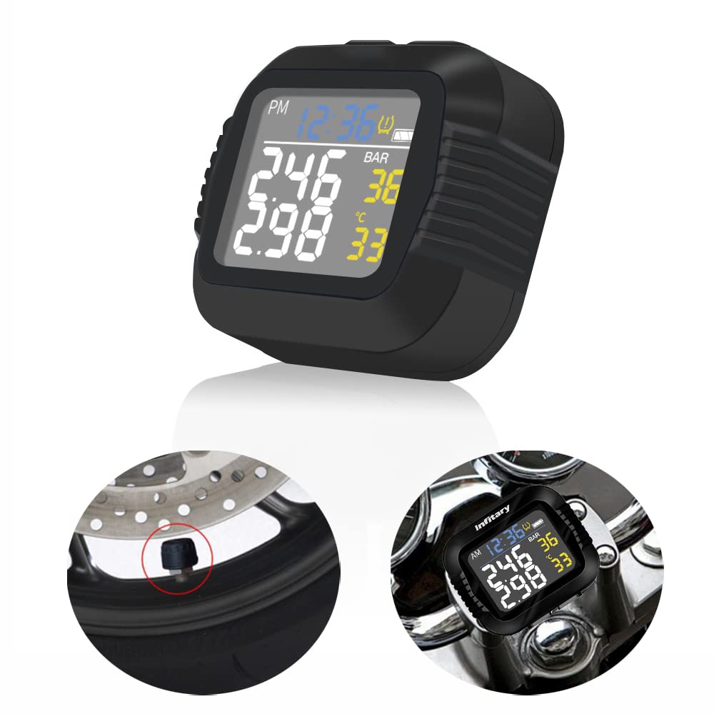 Monitoraggio della pressione dei pneumatici per moto, ricarica USB, sistema di monitoraggio TPMS con 2 sensori esterni, riflettono i dati in tempo reale per bicicletta e mountain bike