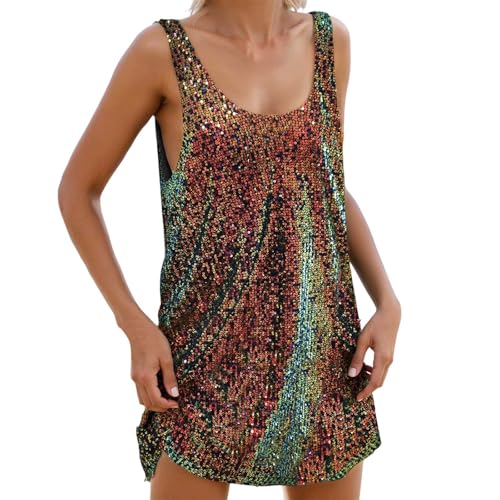 Vestidos de Fiesta para Mujer, Vestidos Lentejuelas Mujer Carnaval Short A Line Lazo Cintura Alta Top Tubular Sin Mangas Sexy Disfrazes de Carnaval para Fiestas Nocturnas