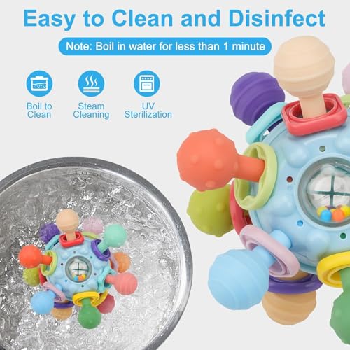 Image of Silicone Baby Teether for 3+ Months, BPA Free Soft Teething Toy, Safe Teether for Infants, Round Shape, Silicone Rudder with Ring Soothe Babies Gums