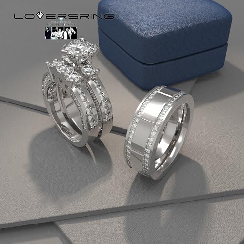 TWO RINGS Wedding Ring Sets His And Hers Promise Ring Couples Bridal Sets Women 925 Sterling Silver Red Heart Moissanite Man Titanium Wedding Bands2