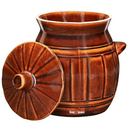 Kotarbau® - Pentola per fermentazione in terracotta da 2,7 l, per cetrioli, in gres, per fermentare, con coperchio