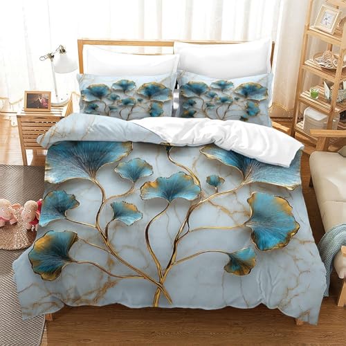 Housse de Couette Ginkgo 200x200cm avec Parure de Lit 3D en Microfibre Douce