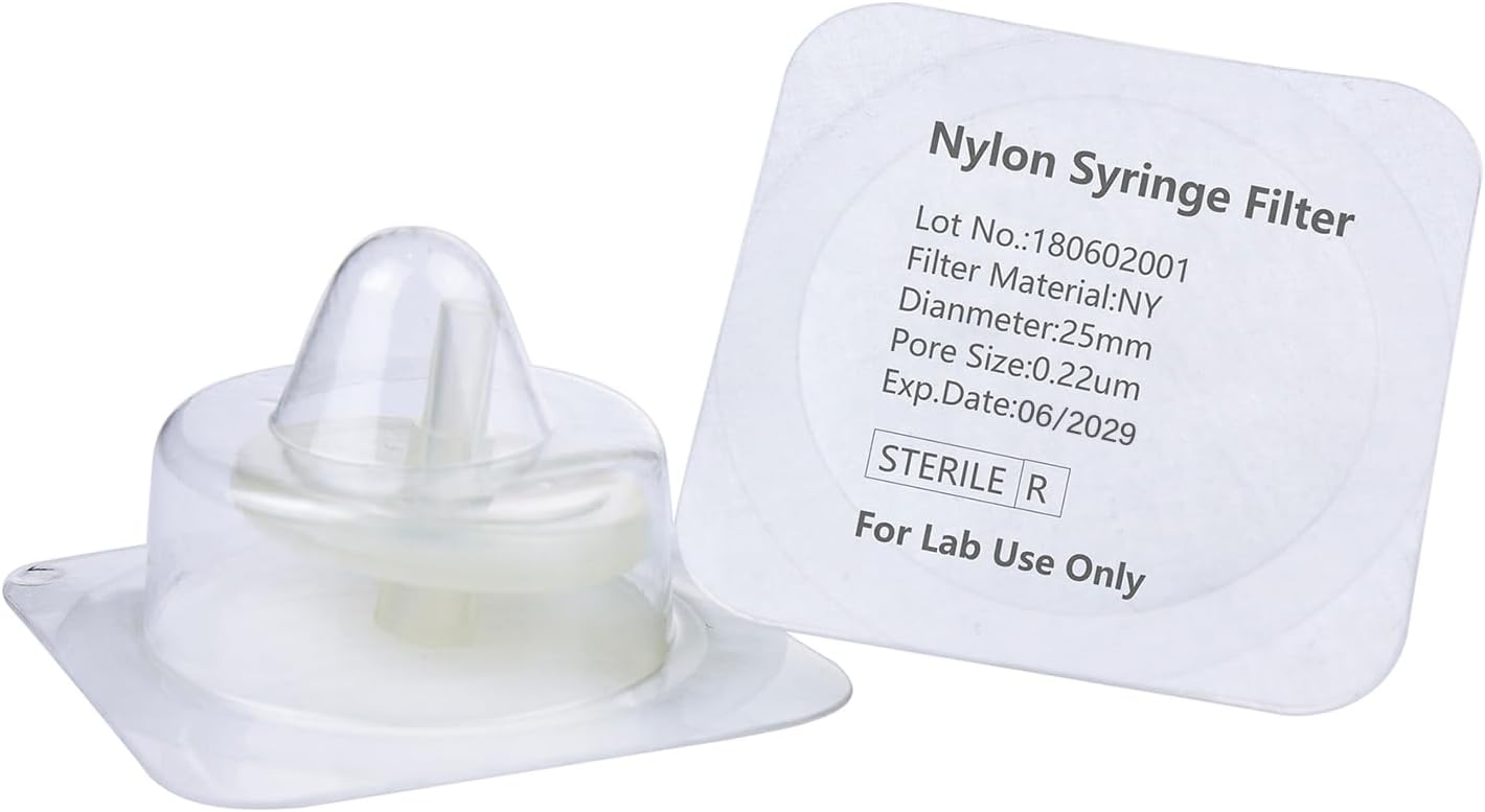 25mm 0.22um Sterile Nylon Hydrophilic Syringe Filter, 20Pcs