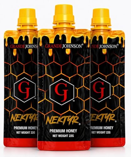 Grande Johnson - Nektyr - Organic Premium Natural Pure Honey with Jelly Bee Pollen - (22g) Pack of 3