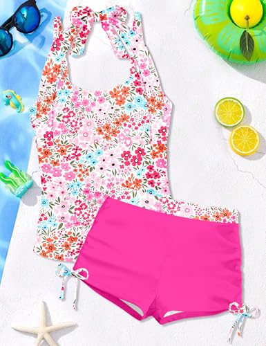 Image of Girls Swimsuit 2 Piece Halterneck Girls Tankini Swimsuit Drawstring Printed Swim Shorts Girl Bathing Suit for 7-18T