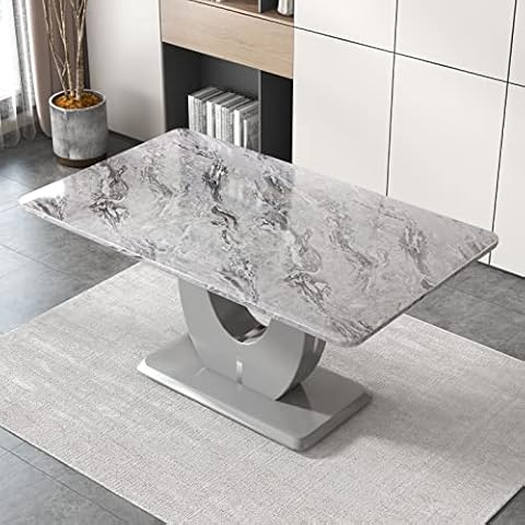 YWUFUART 63" Modern Marble Table,Rectangular Dining Table for 6,Imitation Marble Grain Dinner Table for Kitchen,Dining Room,Grey Cover