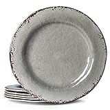 LEHAHA 6 Piece Crackle 11 Inch Melamine Dinner Plate, Set of 6, 100% Melamine Plates Set, Big Size Salad Plates, Unbreakable Serving Dishes Great for Indoor and Outdoor Use, Gray