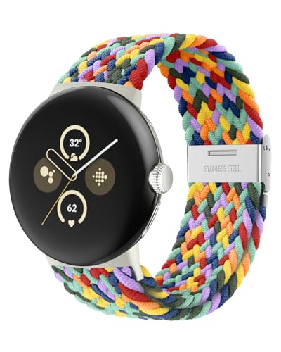 BandRain Stretchy Braided Bands Compatible with Google Pixel Watch 4 3 41mm/Pixel Watch 2 Band/Google Pixel Watch Band - Upgraded Connector - Elastic Nylon Breathable Sport Straps for Women Men