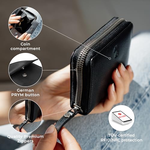 Image of BERLINER BAGS Full Grain Leather Small Wallet Women Palermo, Gift Box, Black