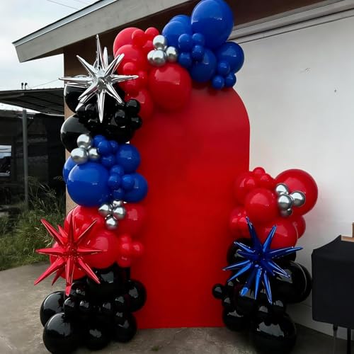 Image of Red Blue and Silver Balloon Arch Garland Kit, Black Red Blue Confetti Silver Balloons for Man Boys Kids Baby Shower Birthday Graduation Party Decorations