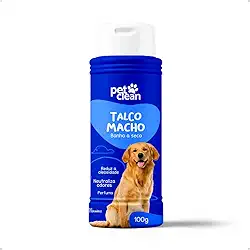 Talco Banho a Seco Macho Sem Enxague 100 gramas Cheiroso para Cães e Gatos Elimina Odores Pet Clean