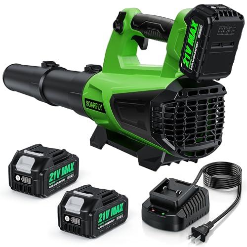 Image of SOARFLY Leaf Blower Cordless, 580 CFM Airflow Electric Leaf Blowers with 2x4.0Ah Batteries and Charger, Stepless Speed Control, Powerful Snow Blowers for Lawn Care, Patio, Dust, Blowing Leaves