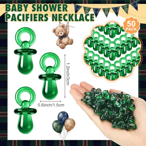 Image of Thyle 51 Pcs Blue Green Tartan Plaid Baby Shower Games We Can Bearly Wait Pacifier Hunt Include Hunt Sign and 50 Acrylic Pacifiers for Baby Shower Game Decoration Gift Sets Gender Reveal Party Decor