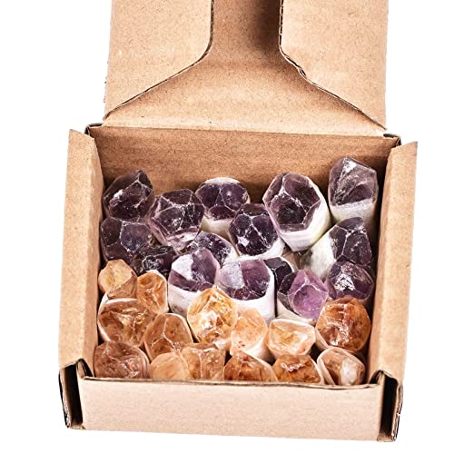 JIC Gem 24-30Pcs 0.4-0.5 Lbs Rough Natural Citrine and Amethyst Point Bulk,raw Citrine Amethyst Crystals Healing Stones,raw Citrine and Amethyst Crystal Chips Bulk