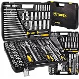 TOPEX Werkzeugkoffer 219-tlg: 1/2", 3/8", 1/4" Nüsse, Ratschen, Bits, Knarrenkasten, Für Kfz, Werkstatt & Heimwerker, Universal-Set Knarrenkasten Universal-Werkzeugkoffer