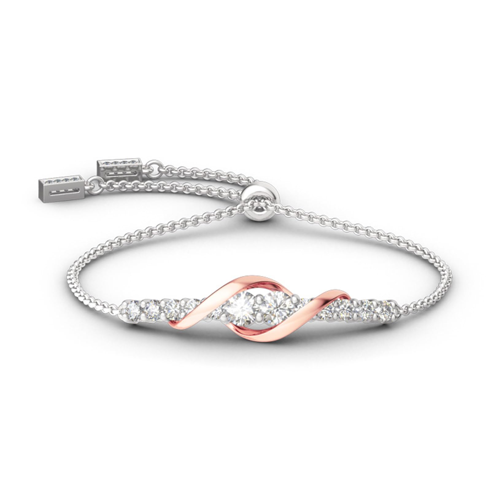 Jeulia 925 Sterling Silber Diamantschliff verstellbares Boho Perlen Armband für Frauen Diamant Armband Seilkette Verstellbares Handgelenk Pull Armband Jubiläum Hochzeit Verlobung