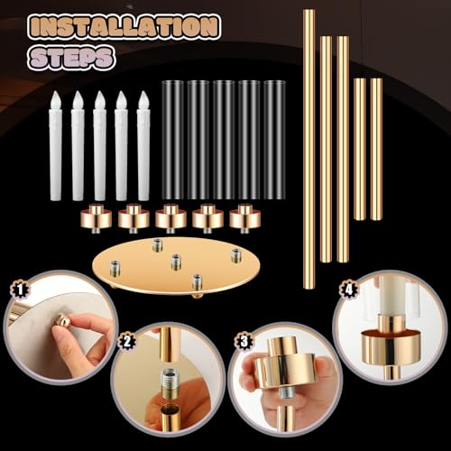 Tandefio 2 Set Gold Candelabra Centerpieces for Tables, 26.8 Inch 5 Arm Candle Holders with LED Candles and Acrylic Cylinders, Tall Acrylic Wedding Table Centerpieces for Reception Dinner Party Decor by Tandefio - Image 4