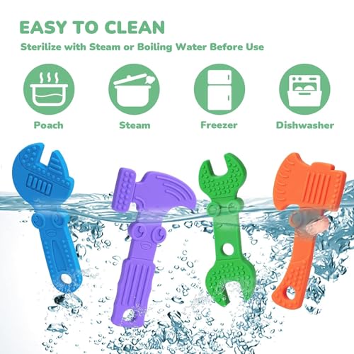 Image of TYRY.HU Baby Teething Toys for Babies, Baby Teether Toys, BPA Free Silicone Baby Molar Teether Chew Toys, Hammer Wrench Spanner Pliers for Boys Girls, Soft-Textured, Easy to Hold & Clean, 4 Packs