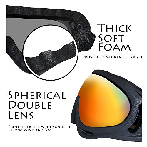 ANSMIO Ski Goggles, Pack of 2 Snowboard Goggles with Anti Fog Glare Extended Adjustable Strap, Snow Goggles for Kids, Youth, Men, Women, Motorcycle Goggles, Windproof, UV Protection for Outdoor Sports - Thumbnail 2